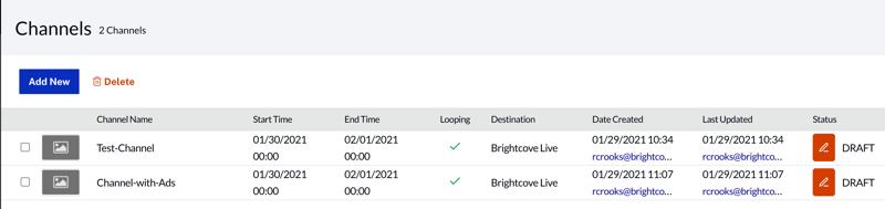 playout channel list