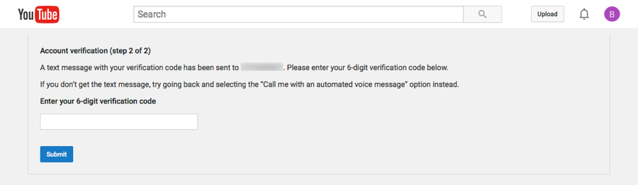 Enter verfication code from text message.