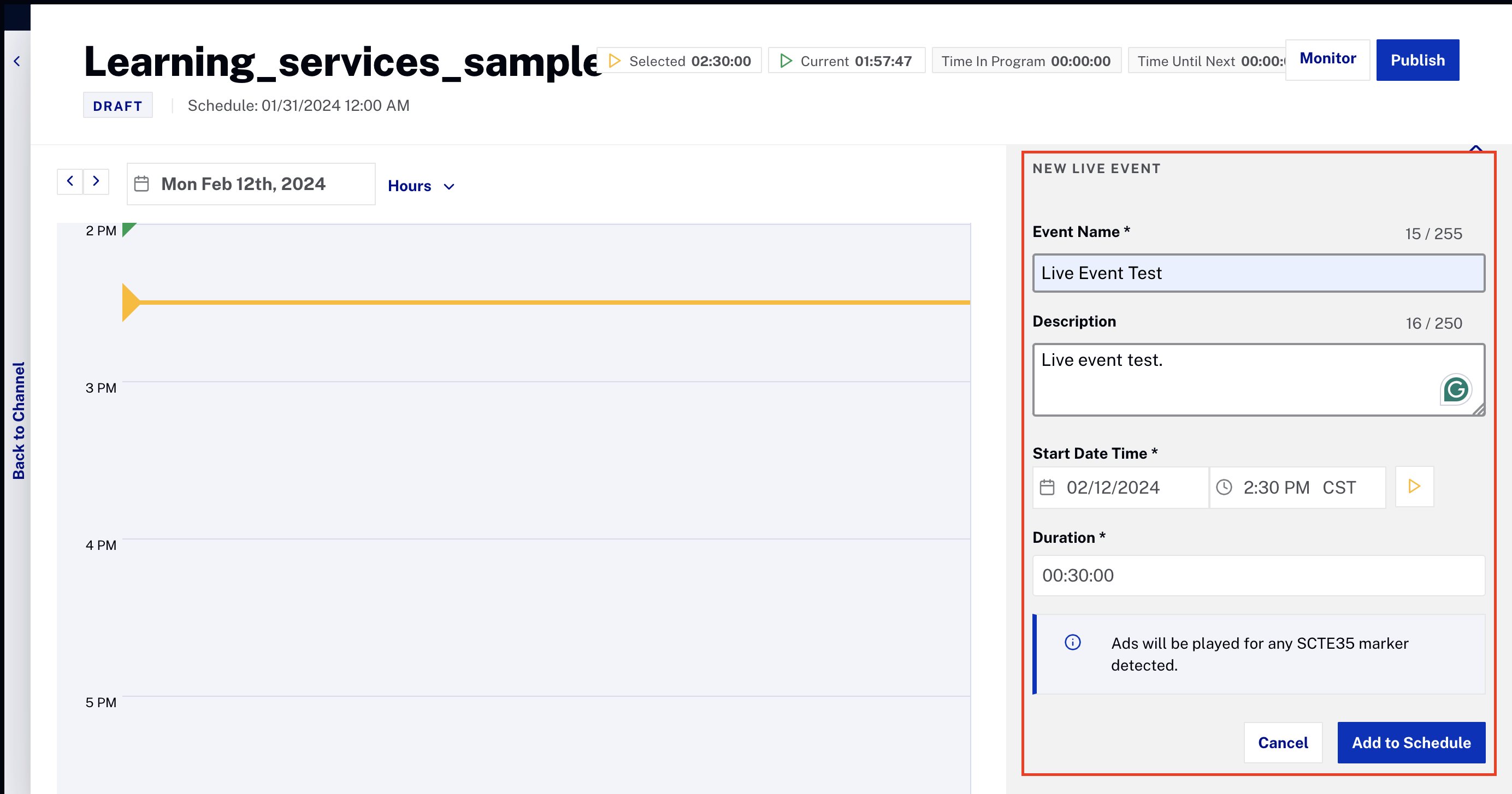 Configure new live event