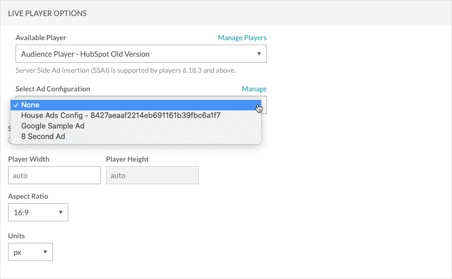 広告設定の選択