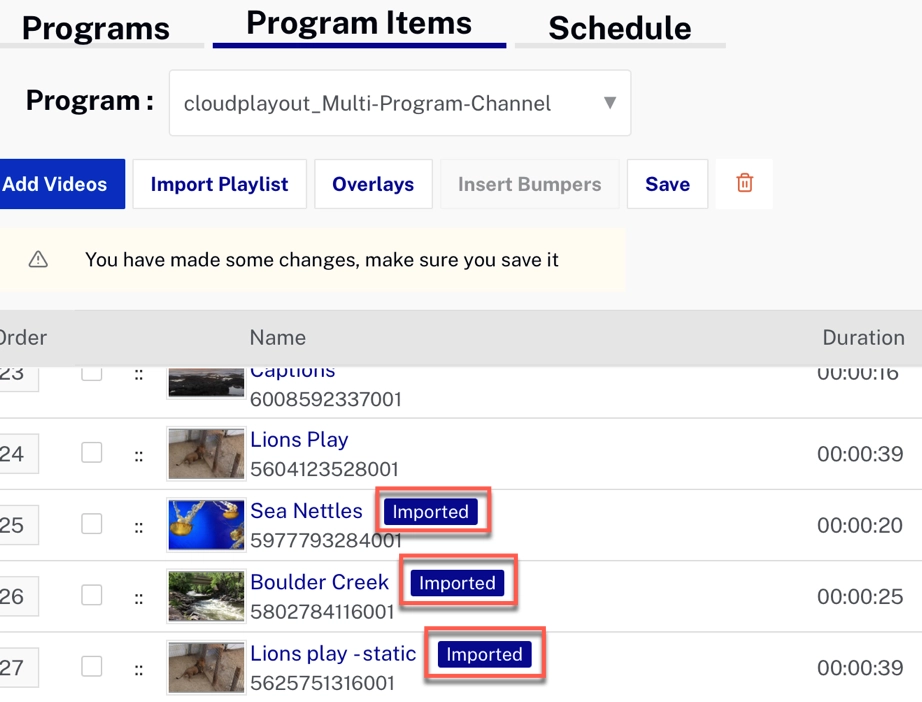 Videos Imported from Playlist