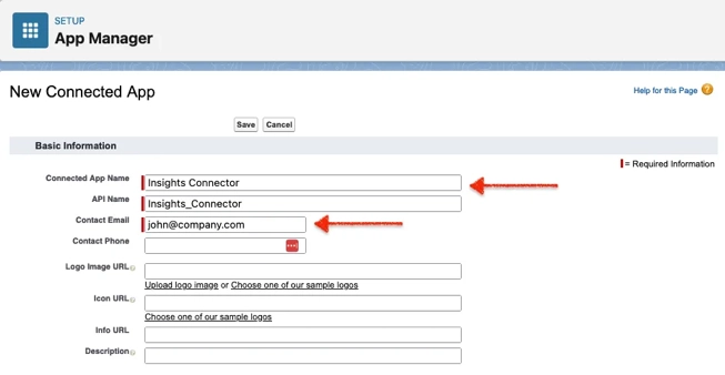 New Connected App Screen
