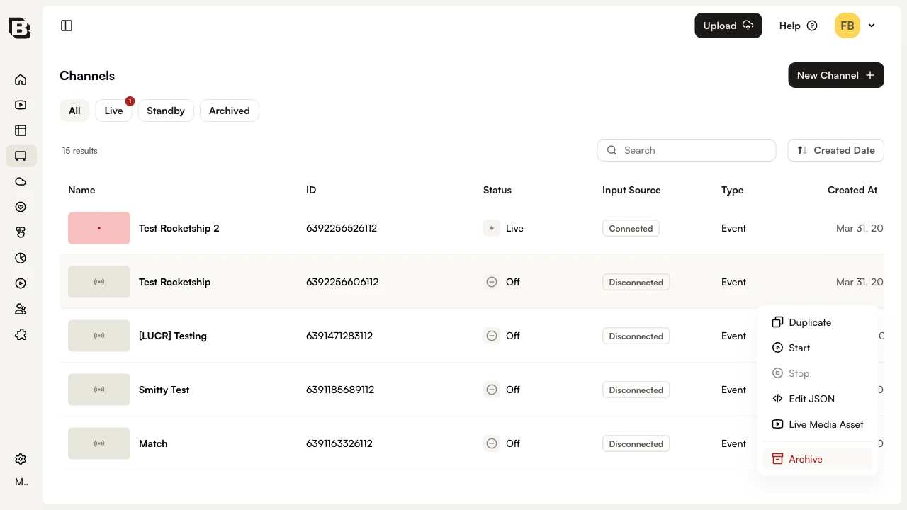 Archive オプションを表示する 3 点メニュー