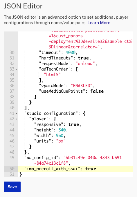 IMA プリロールプロパティ